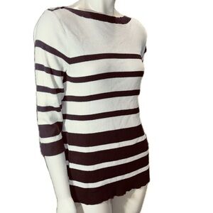 Ralph Lauren White and Dark Brown Striped Crewneck Sweater